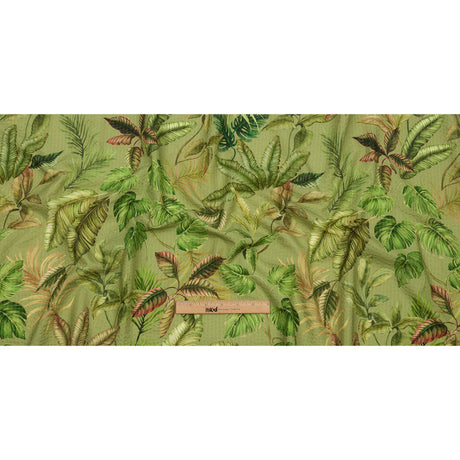 Cotton and Viscose Striped Seersucker Print - Green Leaves - Mood Exclusive Tropic Royale