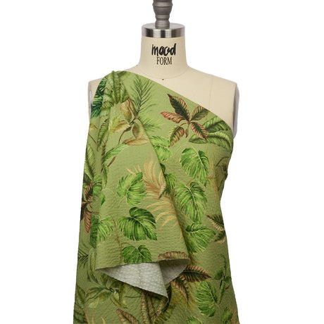 Cotton and Viscose Striped Seersucker Print - Green Leaves - Mood Exclusive Tropic Royale