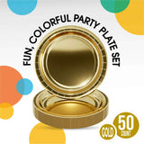 50 Count Reflective Gold Paper Plates Elegant Disposable Tableware for Parties 7"