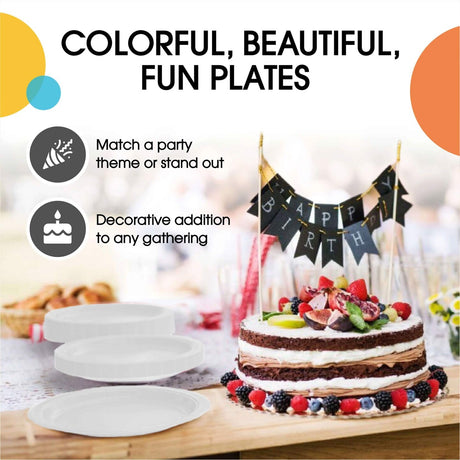 50 Count White Paper Plates 9 Inch Durable Disposable Dinner Plates for Events and Parties