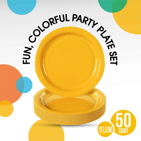 50 Count Yellow Paper Plates Disposable Round Party Supplies Durable 7 Inch