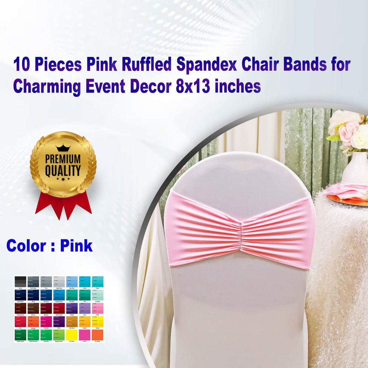10 Pieces Pink Ruffled Spandex Chair Bands for Charming Event Decor 8x13 inches