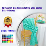 10 Pack Tiff Blue Pintuck Taffeta Chair Sashes 9.5x108 Inches