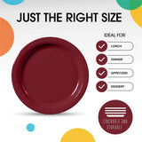 50 Count Burgundy Paper Plates Elegant Disposable Party Celebrations for Events 7"