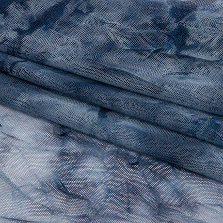 Indigo Tie Dye Crinkled Polyester Stretch Tulle