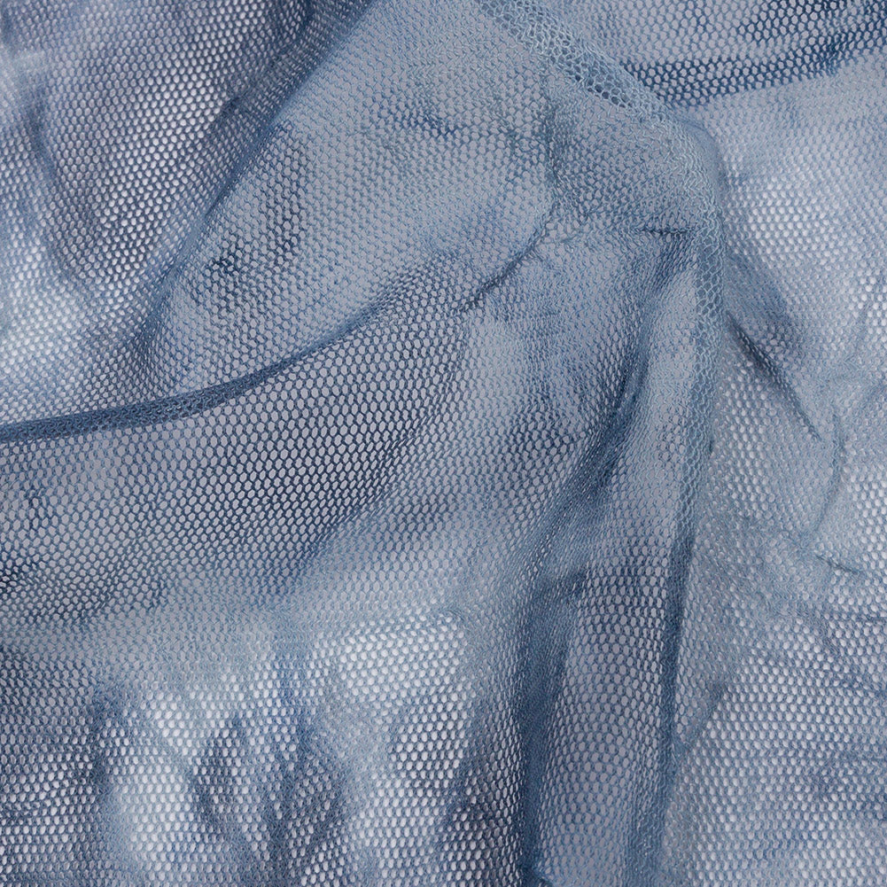 Indigo Tie Dye Crinkled Polyester Stretch Tulle