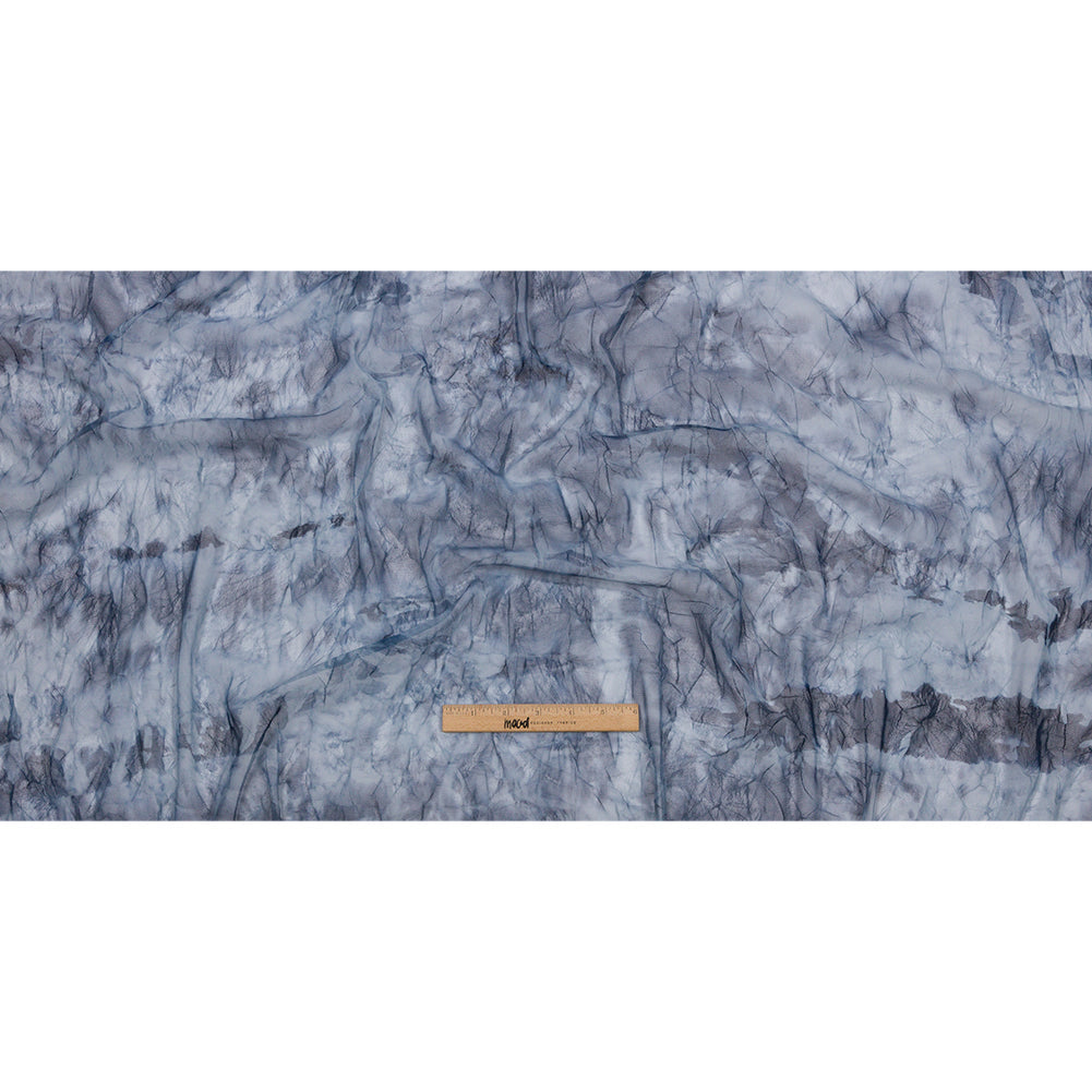 Indigo Tie Dye Crinkled Polyester Stretch Tulle