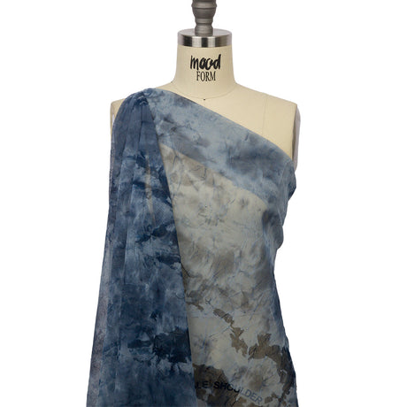 Indigo Tie Dye Crinkled Polyester Stretch Tulle