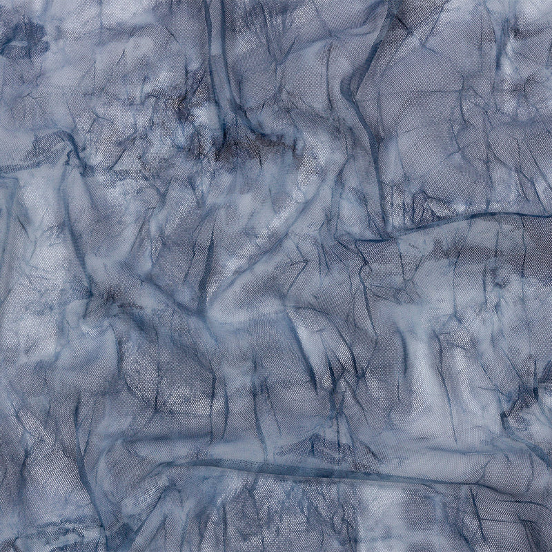 Indigo Tie Dye Crinkled Polyester Stretch Tulle