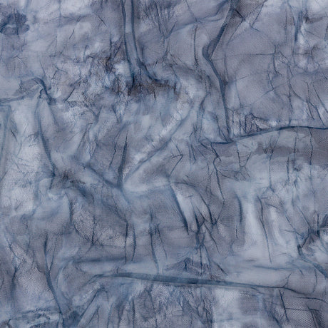 Indigo Tie Dye Crinkled Polyester Stretch Tulle