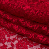 Red Floral Pleated Embroidered Lace with Scalloped Edges