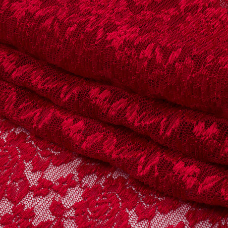 Red Floral Pleated Embroidered Lace with Scalloped Edges