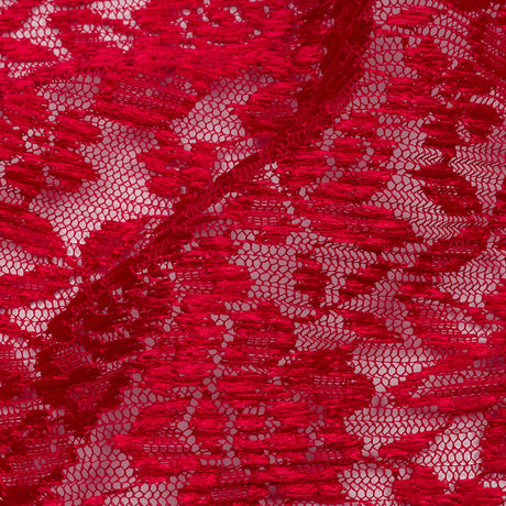 Red Floral Pleated Embroidered Lace with Scalloped Edges