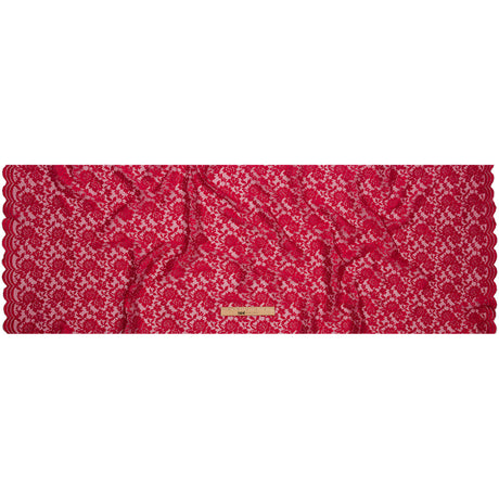 Red Floral Pleated Embroidered Lace with Scalloped Edges