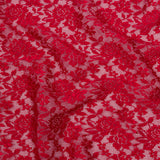 Red Floral Pleated Embroidered Lace with Scalloped Edges