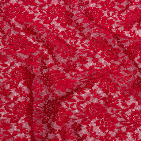 Red Floral Pleated Embroidered Lace with Scalloped Edges