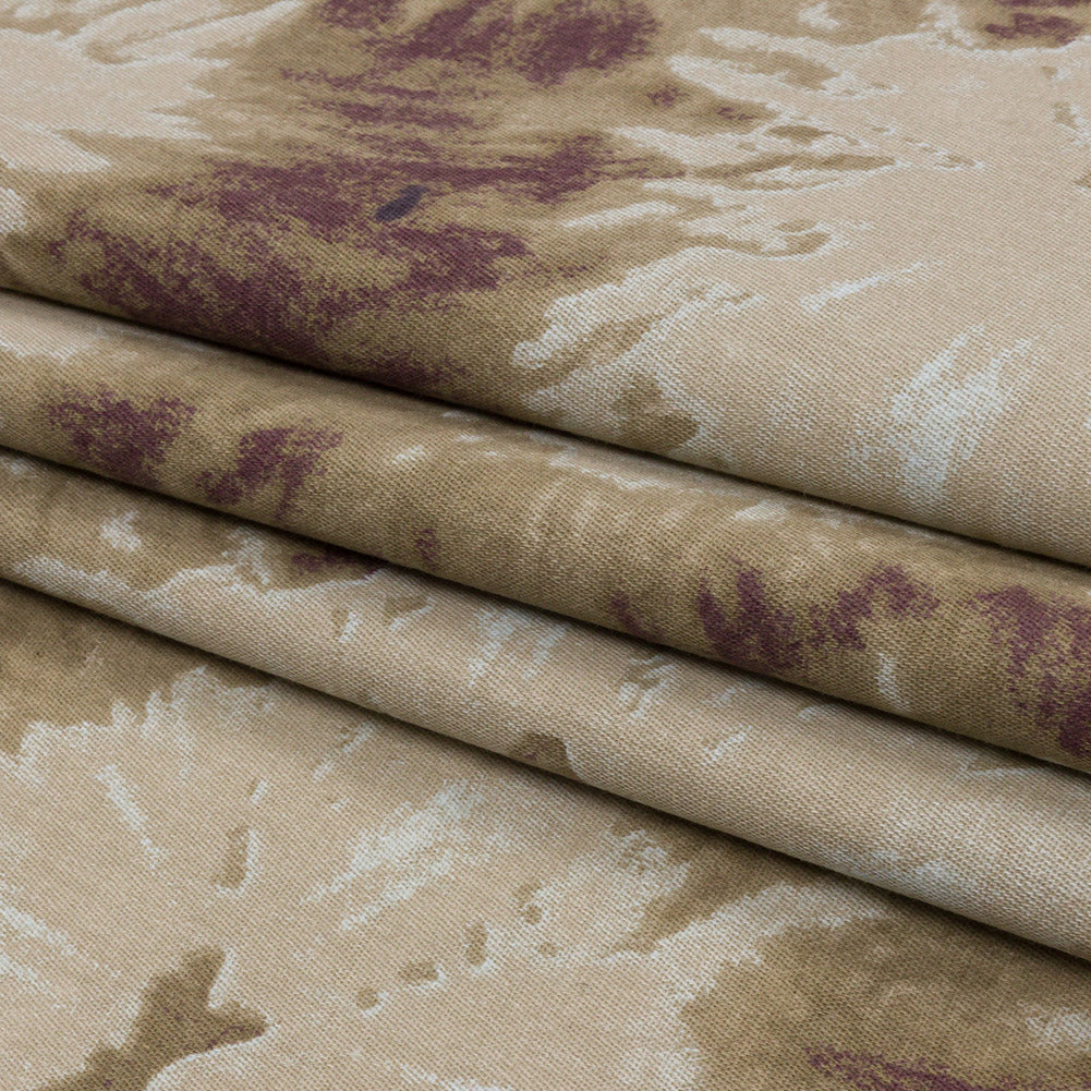 Beige, Taupe and Burgundy Tie Dye Stretch Cotton Canvas