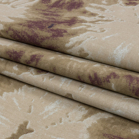 Beige, Taupe and Burgundy Tie Dye Stretch Cotton Canvas