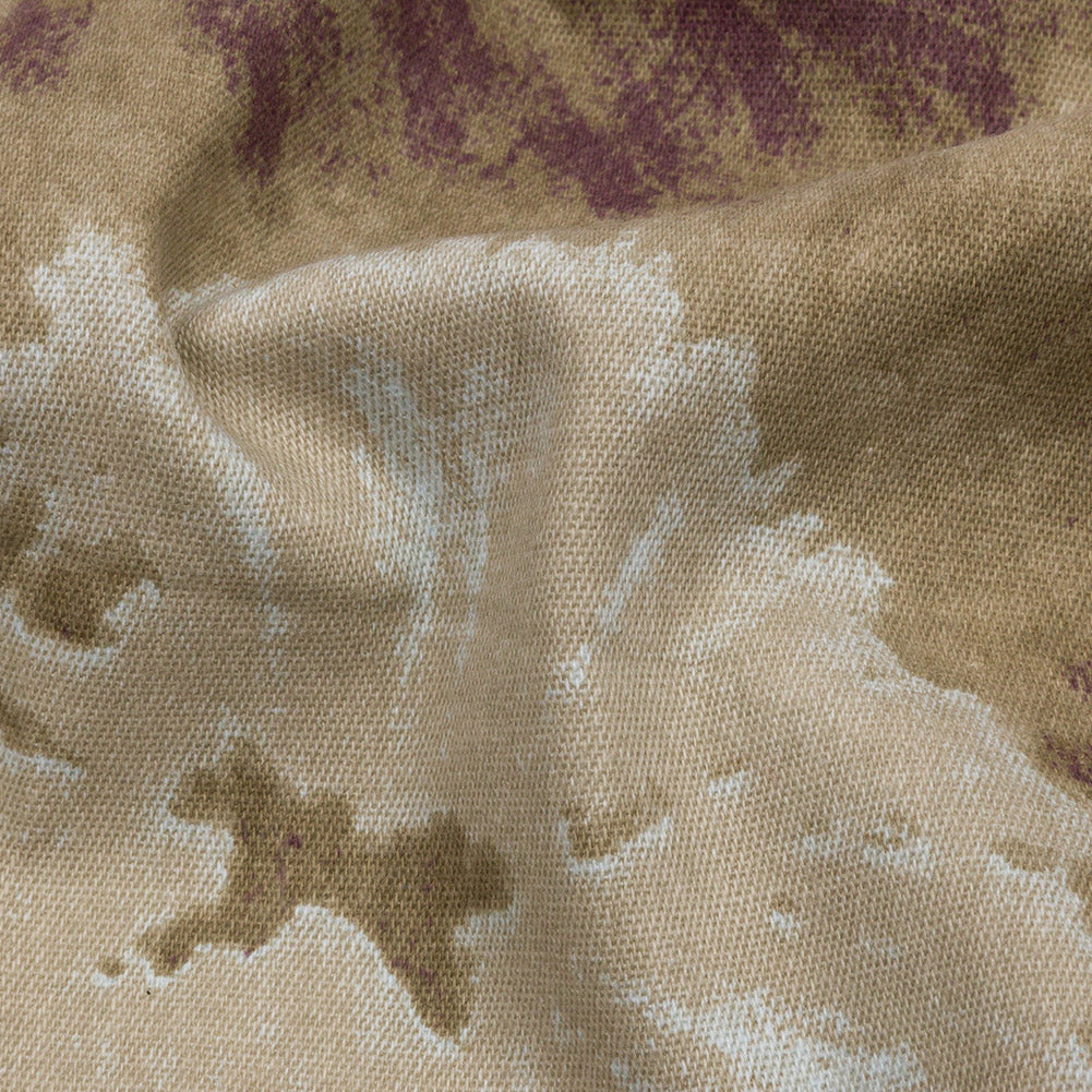 Beige, Taupe and Burgundy Tie Dye Stretch Cotton Canvas