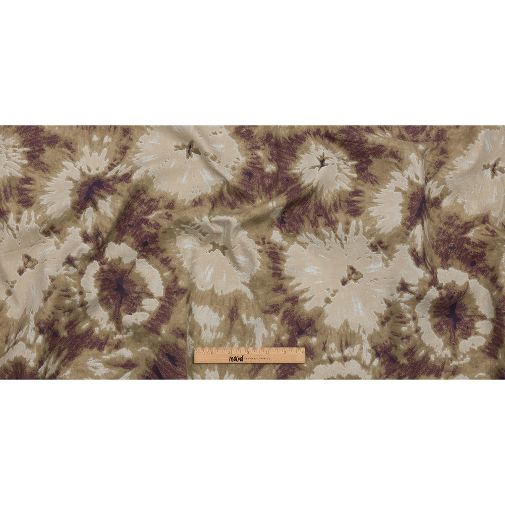 Beige, Taupe and Burgundy Tie Dye Stretch Cotton Canvas