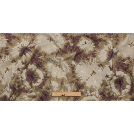 Beige, Taupe and Burgundy Tie Dye Stretch Cotton Canvas