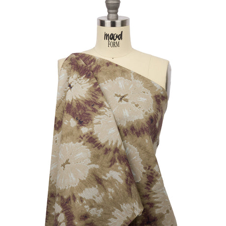 Beige, Taupe and Burgundy Tie Dye Stretch Cotton Canvas