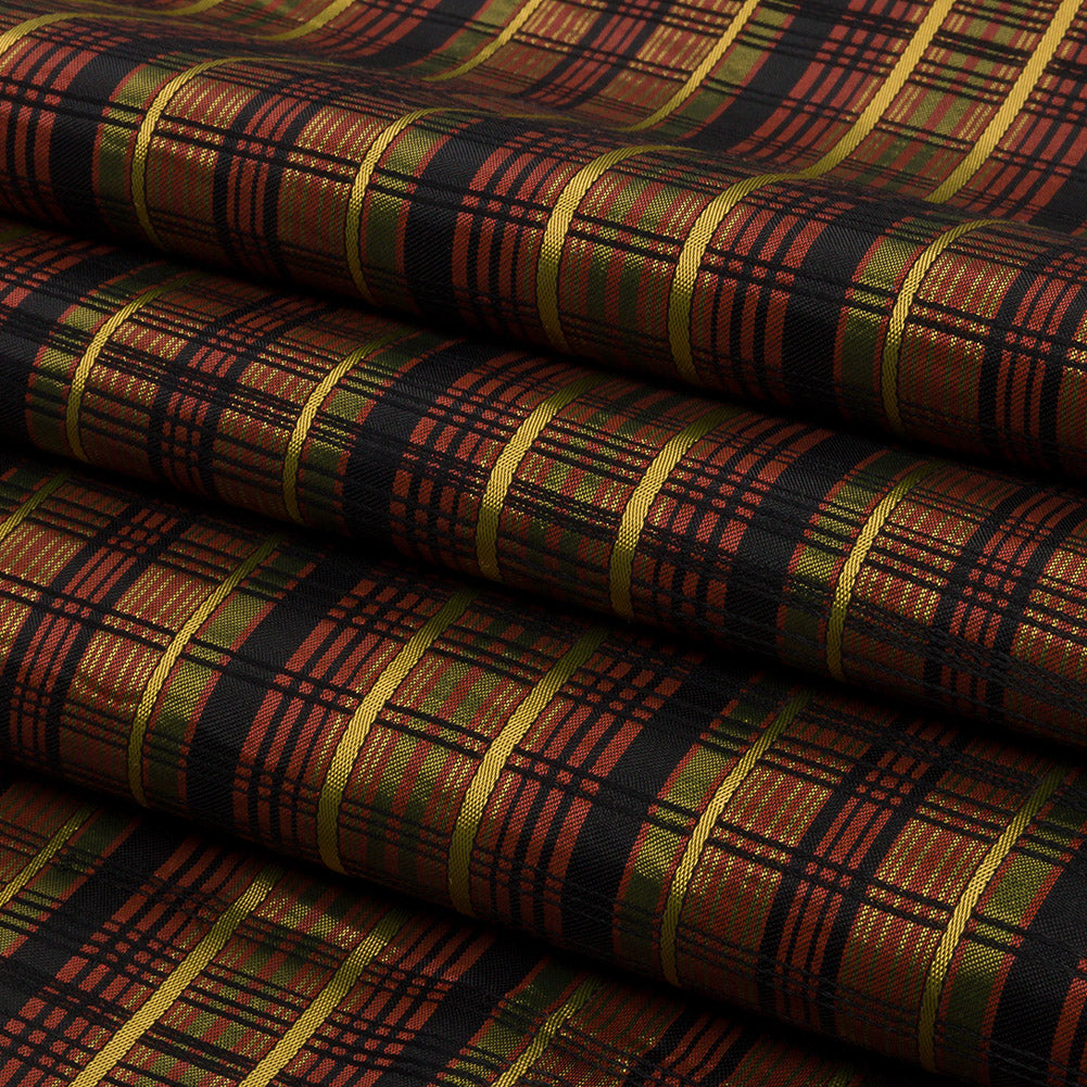 Olive, Burgundy and Black Plaid Polyester Jacquard