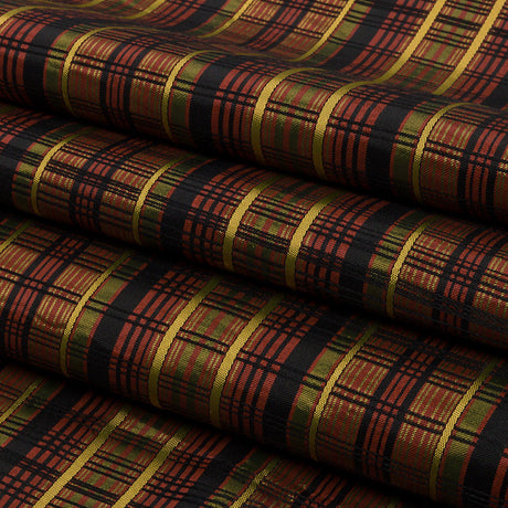 Olive, Burgundy and Black Plaid Polyester Jacquard