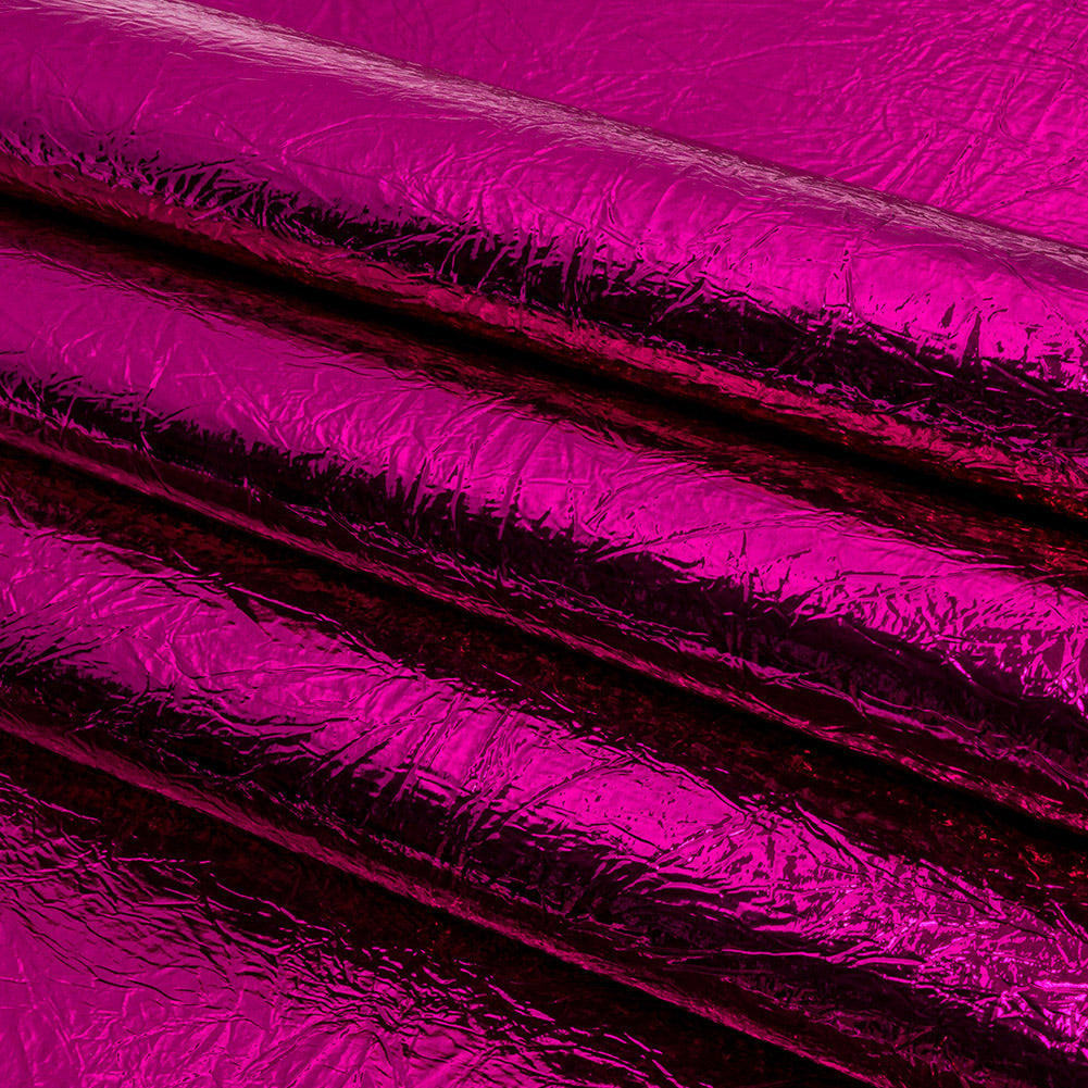 Crinkled Mirror Vinyl with Fabric Backing - Fuchsia - Ingot Collection