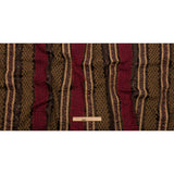 Brown, Beige and Red Wool Boucle Embroidered Polyester Satin with Sequins and Floral Applique Stripes