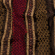 Brown, Beige and Red Wool Boucle Embroidered Polyester Satin with Sequins and Floral Applique Stripes