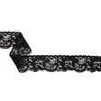 Famous NYC Designer Black Flowers and Swirls Scalloped Stretch Re-Embroidered Lace Trim - 1.375"