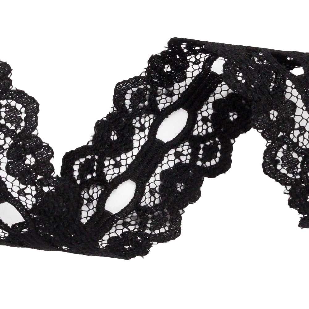 Black Floral Scalloped Lace Trim - 1.125"