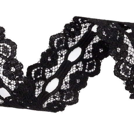 Black Floral Scalloped Lace Trim - 1.125"
