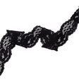 Black Floral and Scalloped Stretch Corded Lace Trim - 1.25"