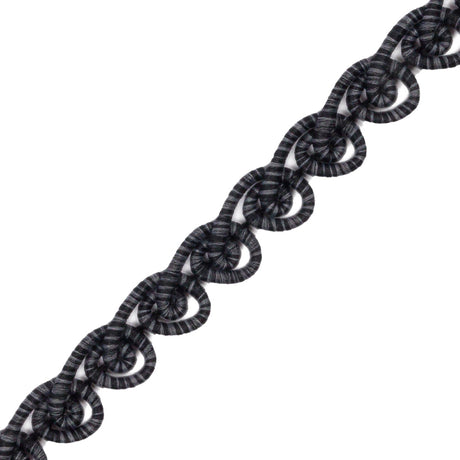 Famous NYC Designer Black and Gray Striped Swirls Gimp Braided Trim - 0.375"