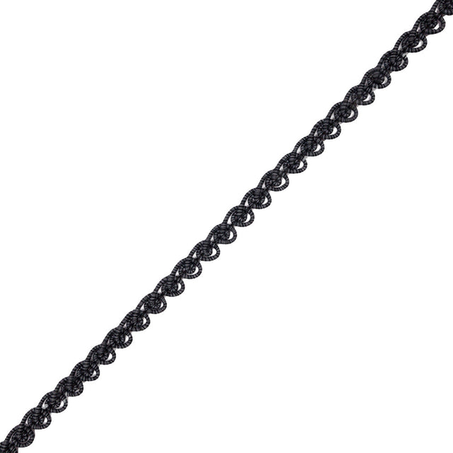 Famous NYC Designer Black and Gray Striped Swirls Gimp Braided Trim - 0.375"