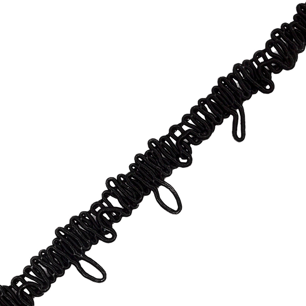 Famous NYC Designer Black Button Loop Gimp Braided Trim - 0.75"
