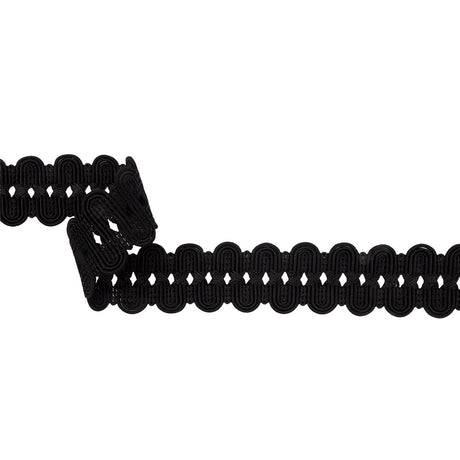 Famous NYC Designer Black Arches and Crosses Gimp Braided Trim - 1.375"
