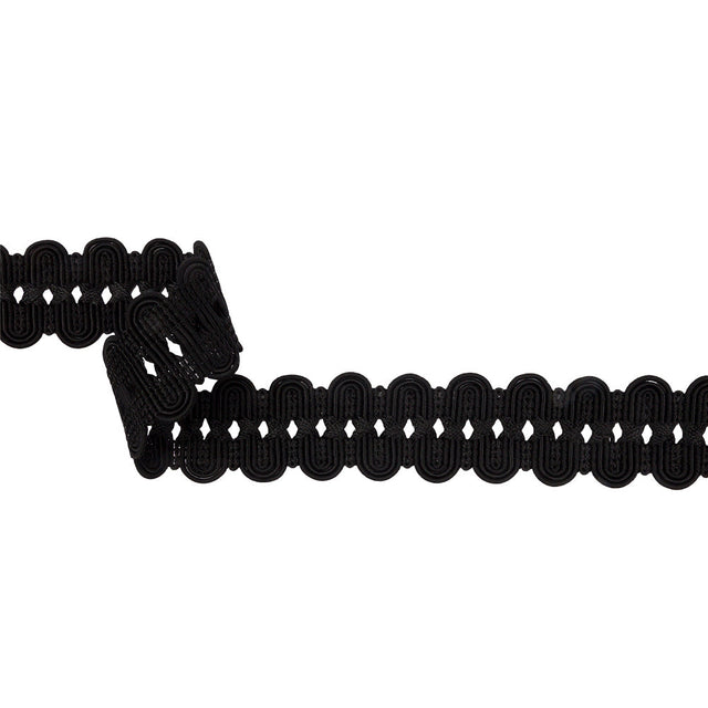 Famous NYC Designer Black Arches and Crosses Gimp Braided Trim - 1.375"