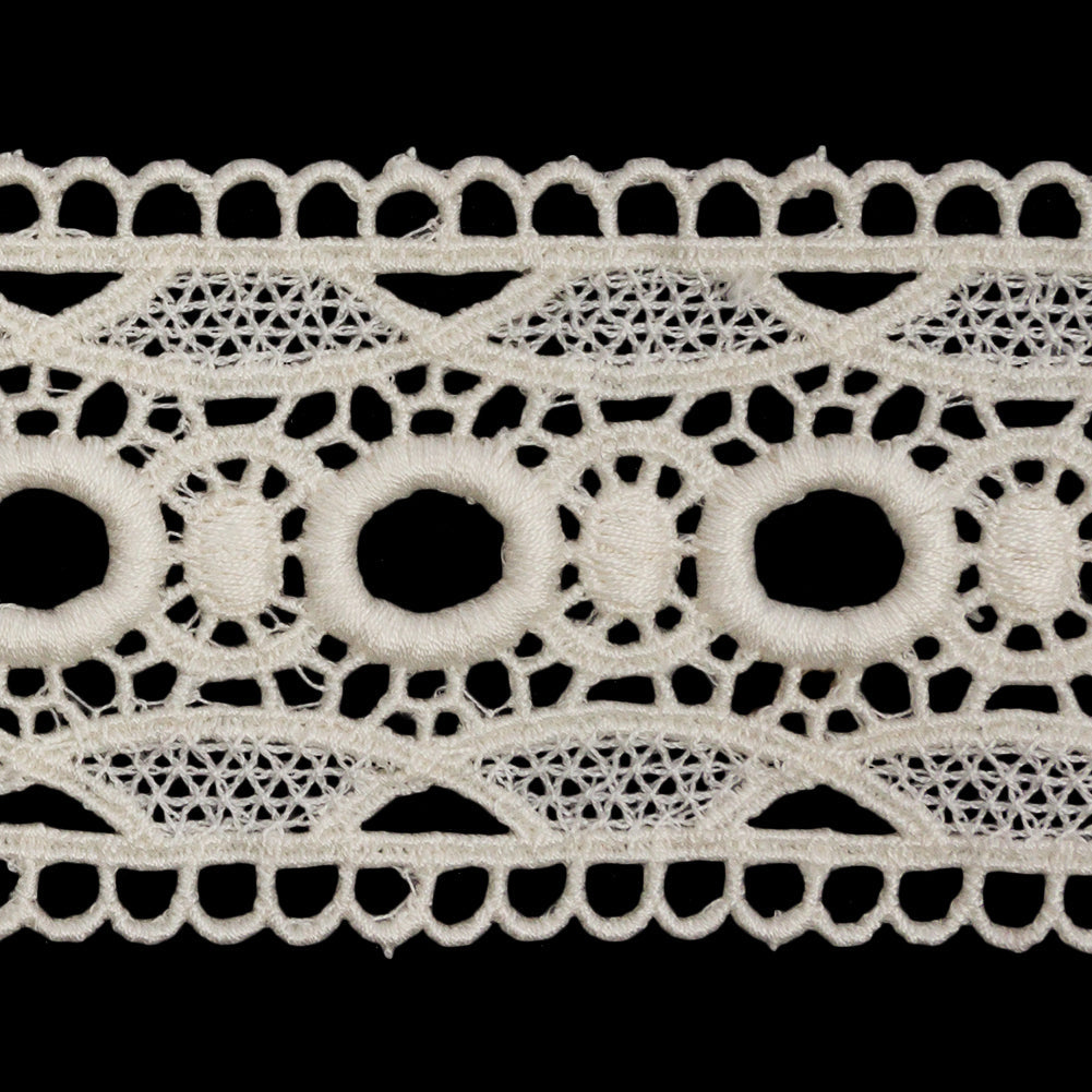 Famous NYC Designer White Circles and Scallops Cotton Venise Lace Trim - 2"