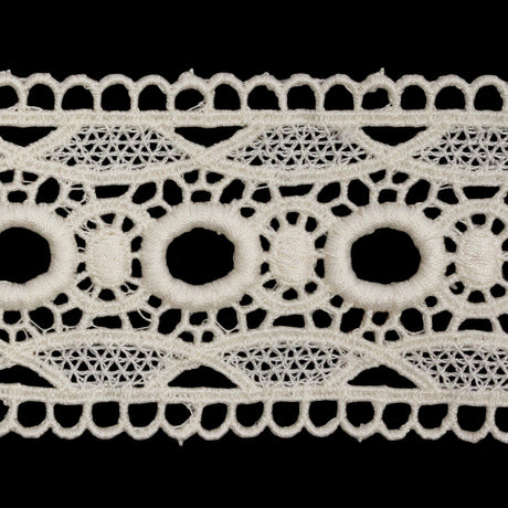 Famous NYC Designer White Circles and Scallops Cotton Venise Lace Trim - 2"