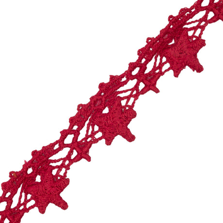Famous NYC Designer Red Stars and Scallops Venise Lace Trim - 0.75"