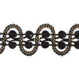 Famous NYC Designer Black and Metallic Gold Waves and Swirls Gimp Braided Trim - 1.25"