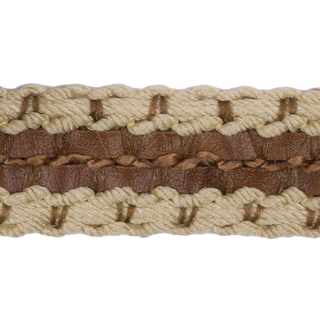 Famous NYC Designer Beige and Brown Faux Leather Stripe Basketwoven Trim - 1.25"