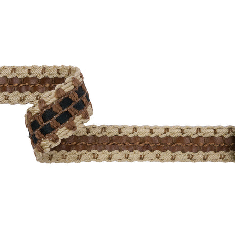 Famous NYC Designer Beige and Brown Faux Leather Stripe Basketwoven Trim - 1.25"