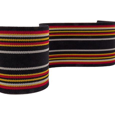 Famous NYC Designer Black, Red and Yellow Striped Stiff Elastic Trim - 3"