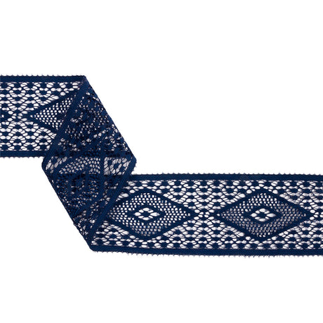 Famous NYC Designer Navy Diamonds Lace Trim - 2.125"