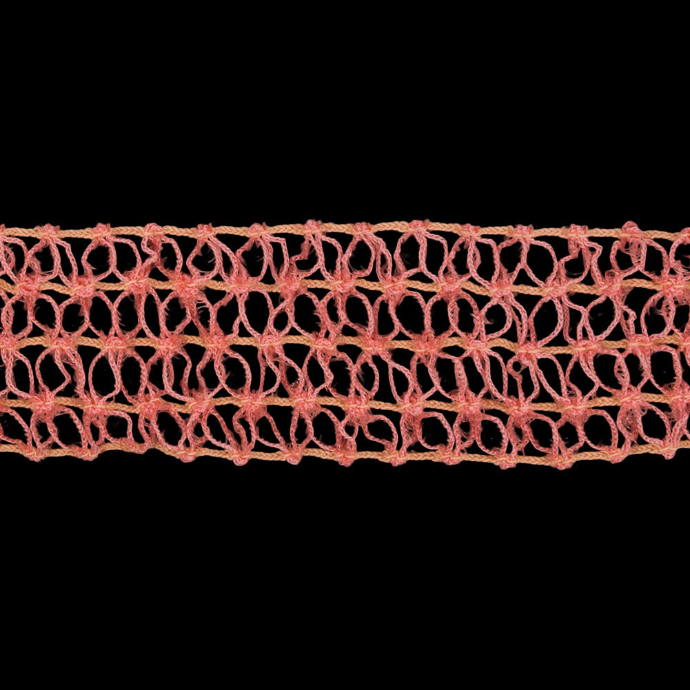 Famous NYC Designer Pink Rows of Petals Stretch Lace Trim - 1.125"