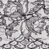 Black Flowers and Scallops Re-Embroidered Lace Trim with Eyelash Fringe - 8"
